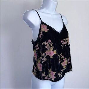 Victoria’s Secret Navy Blue Velvet Pink Floral Camisole Cami Top Size Medium